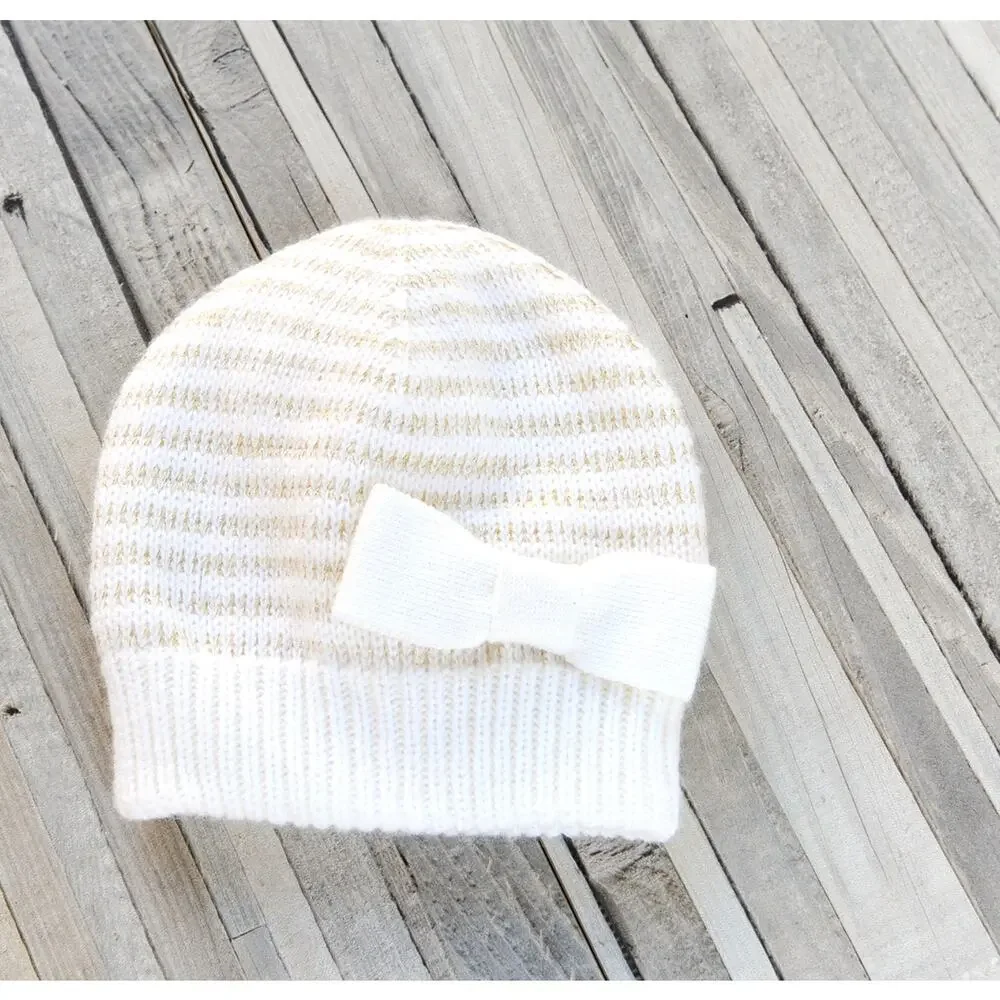 Toddler Girls Ivory/ Gold Striped Thread with Bow, Size Small (12-24 Months)